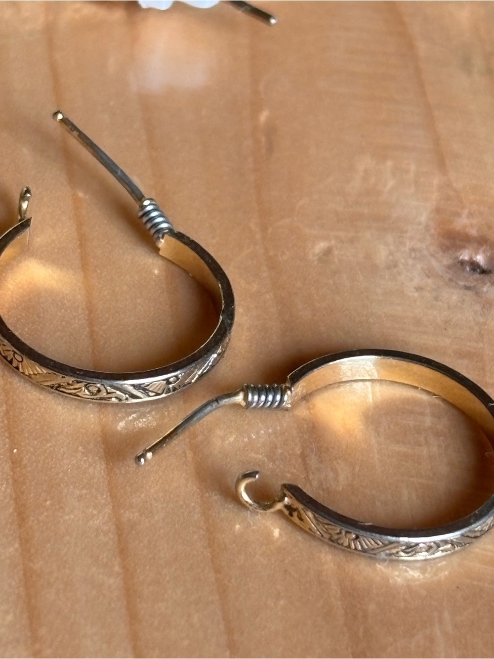 Silver Tone Floral Engraved Hoop Earrings - Women Jewelry Delicate and Dainty